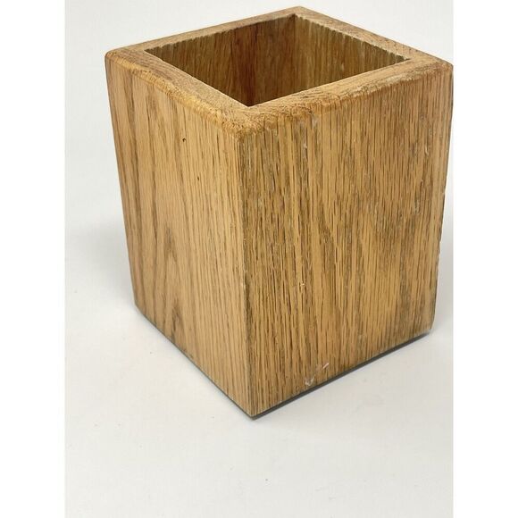 CUTCO Chef’s Oak Wood Square Countertop Utensil Holder Storage Made In USA 4x4x5 - Picture 6 of 7